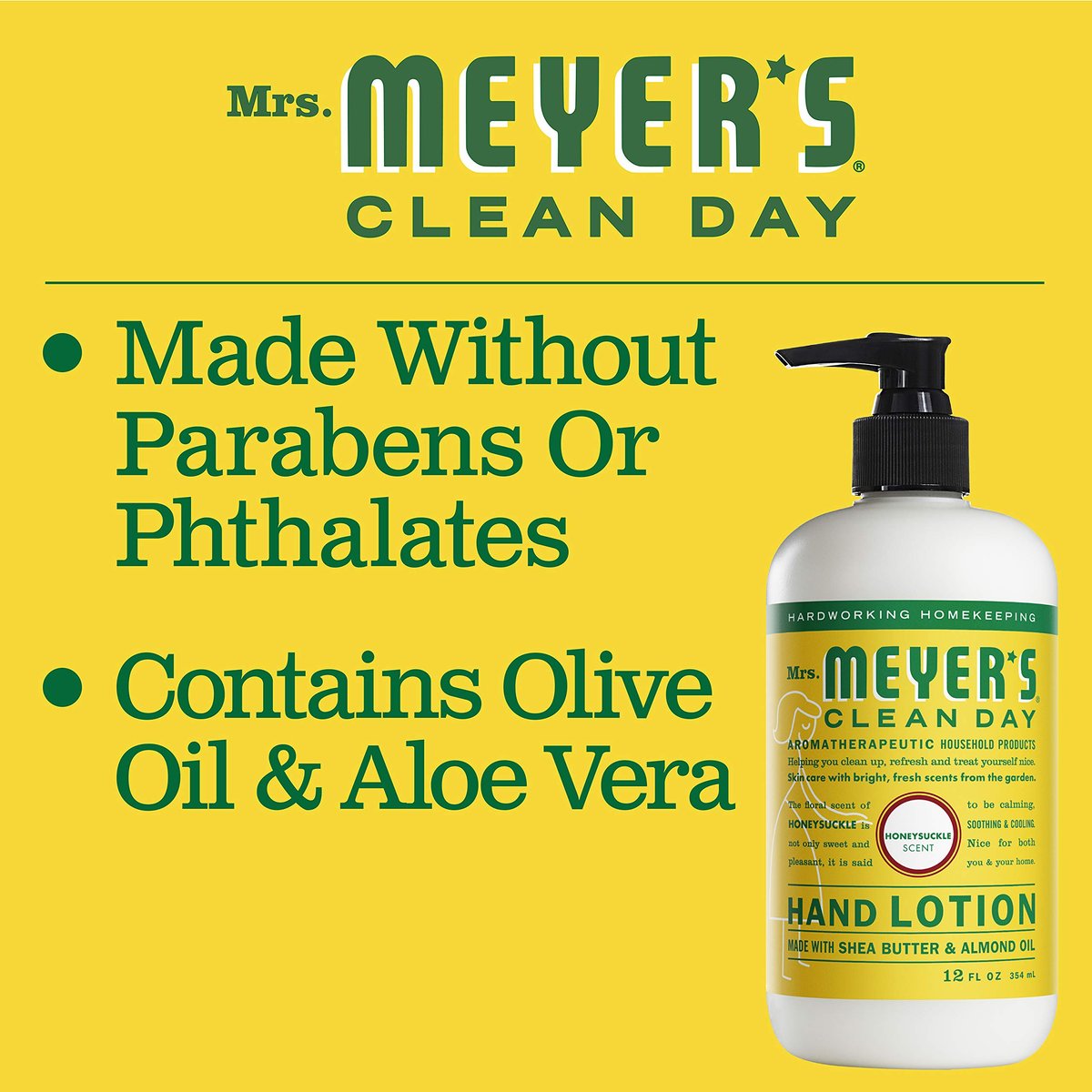 Mrs. Meyer's Clean Day Hand Lotion for Dry Hands, Non-Greasy Moisturizer with Essential Oils, Honeysuckle, 12 oz - görsel 5
