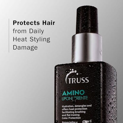TRUSS Amino Heat Protection Spray for Hair - Anti Frizz Leave In Hair Spray - Infused with Essential Oils to Hydrate & Replenish Amino Acids - Color Safe Heat Protectant & Detangler (7.61 oz) Avelisse