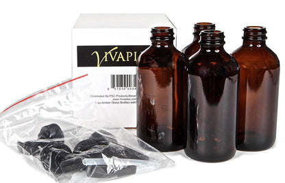Vivaplex 8 oz Amber Glass Bottles with Black Lotion Pumps - 4 Pack Avelisse
