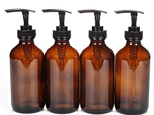 Vivaplex 8 oz Amber Glass Bottles with Black Lotion Pumps - 4 Pack Avelisse