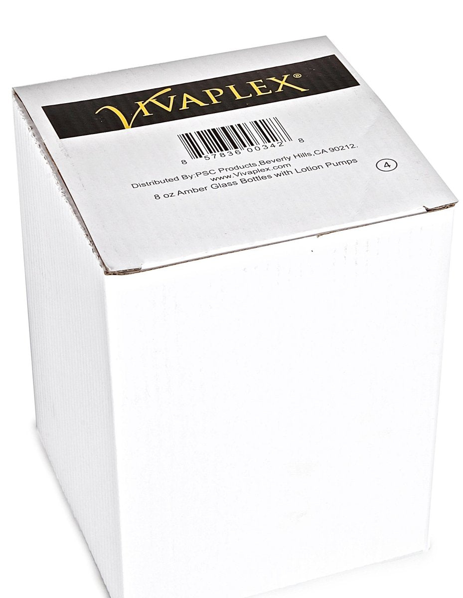 Vivaplex 8 oz Amber Glass Bottles with Black Lotion Pumps - 4 Pack Avelisse