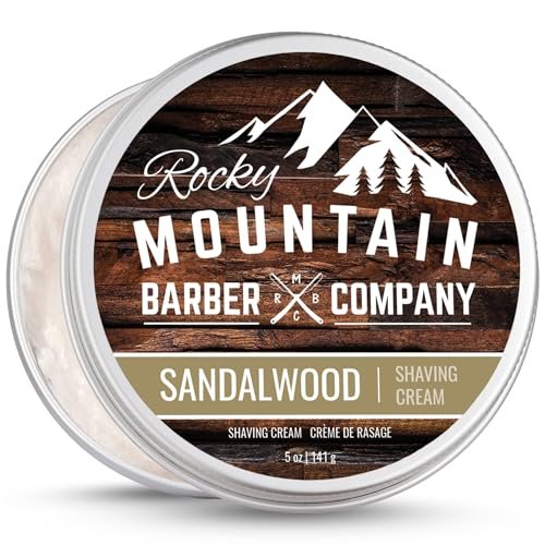 Premium Sandalwood Shaving Cream for Men – Thick Lather, Traditional & Cartridge Shaving – Rocky Mountain Barber Company (5 oz Tin) Avelisse