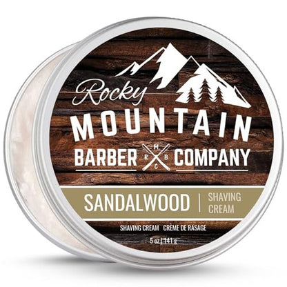 Premium Sandalwood Shaving Cream for Men – Thick Lather, Traditional & Cartridge Shaving – Rocky Mountain Barber Company (5 oz Tin) Avelisse