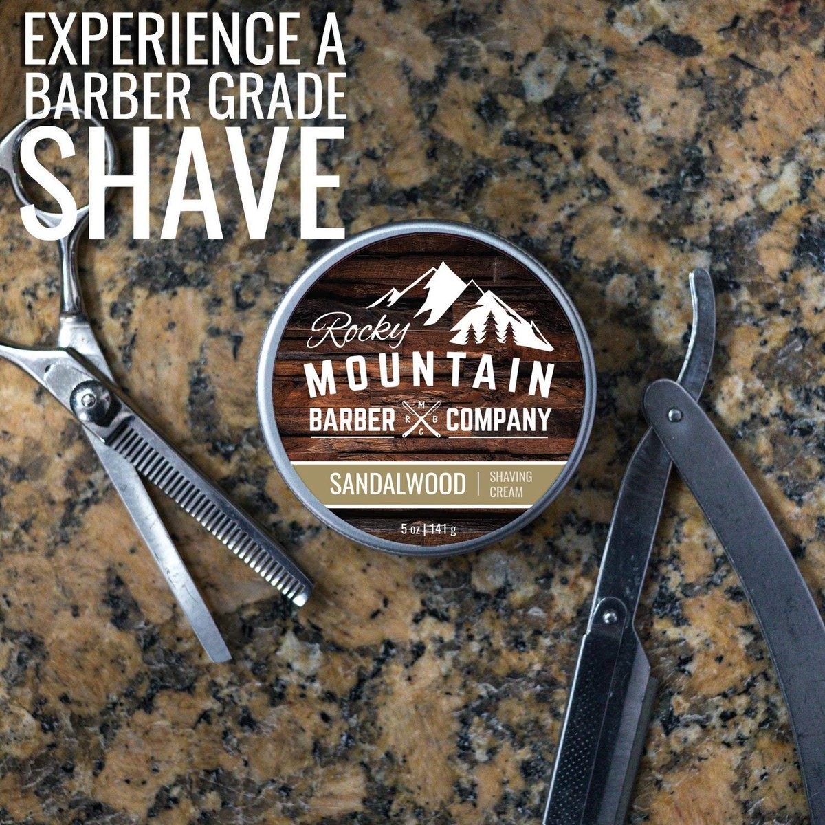 Premium Sandalwood Shaving Cream for Men – Thick Lather, Traditional & Cartridge Shaving – Rocky Mountain Barber Company (5 oz Tin) Avelisse
