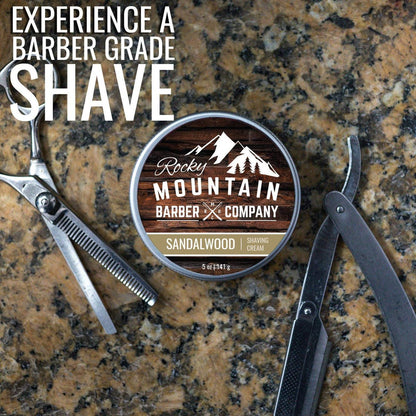 Premium Sandalwood Shaving Cream for Men – Thick Lather, Traditional & Cartridge Shaving – Rocky Mountain Barber Company (5 oz Tin) Avelisse