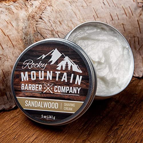 Premium Sandalwood Shaving Cream for Men – Thick Lather, Traditional & Cartridge Shaving – Rocky Mountain Barber Company (5 oz Tin) Avelisse