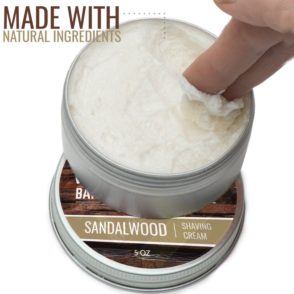 Premium Sandalwood Shaving Cream for Men – Thick Lather, Traditional & Cartridge Shaving – Rocky Mountain Barber Company (5 oz Tin) Avelisse