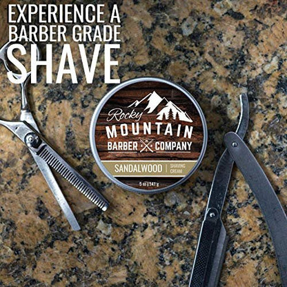 Premium Sandalwood Shaving Cream for Men – Thick Lather, Traditional & Cartridge Shaving – Rocky Mountain Barber Company (5 oz Tin) Avelisse