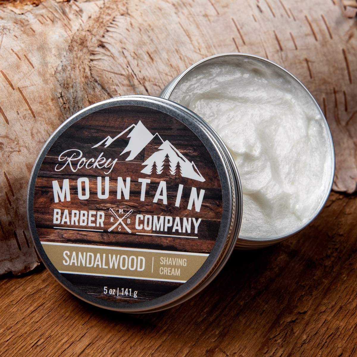 Premium Sandalwood Shaving Cream for Men – Thick Lather, Traditional & Cartridge Shaving – Rocky Mountain Barber Company (5 oz Tin) Avelisse