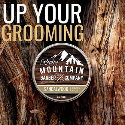 Premium Sandalwood Shaving Cream for Men – Thick Lather, Traditional & Cartridge Shaving – Rocky Mountain Barber Company (5 oz Tin) Avelisse