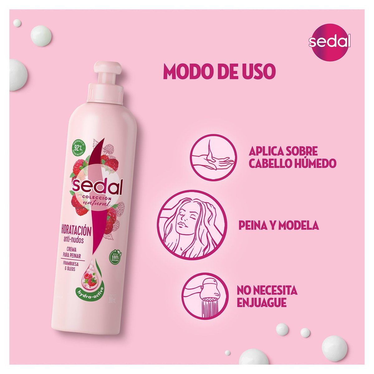 Sedal Hidratacion Anti Nudos Styling Cream 300 ml - Detangling & Moisturizing Hair Cream - görsel 6