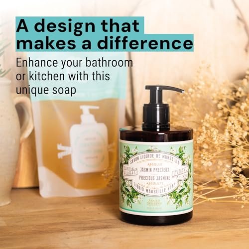 Panier des Sens Jasmine Liquid Hand Soap – French Savon de Marseille, 97% Natural Ingredients, Gentle & Moisturizing Hand Wash, 16.9 fl oz Avelisse