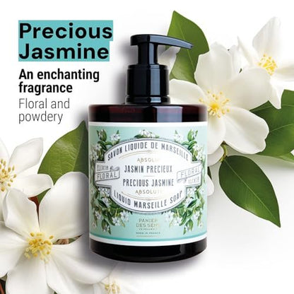 Panier des Sens Jasmine Liquid Hand Soap – French Savon de Marseille, 97% Natural Ingredients, Gentle & Moisturizing Hand Wash, 16.9 fl oz Avelisse