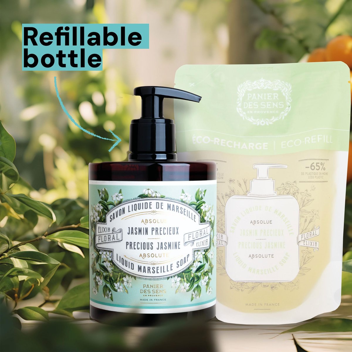 Panier des Sens Jasmine Liquid Hand Soap – French Savon de Marseille, 97% Natural Ingredients, Gentle & Moisturizing Hand Wash, 16.9 fl oz Avelisse