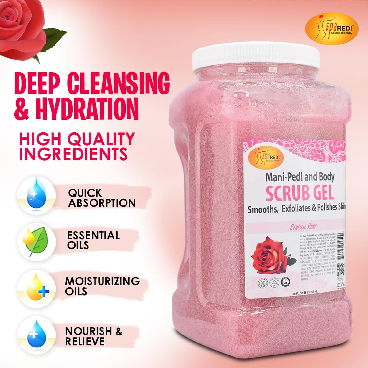 SPA REDI Professional Foot Scrub Gel – Dual-Action Pedicure Treatment for Softer, Nourished Feet (128 oz Gallon) Avelisse