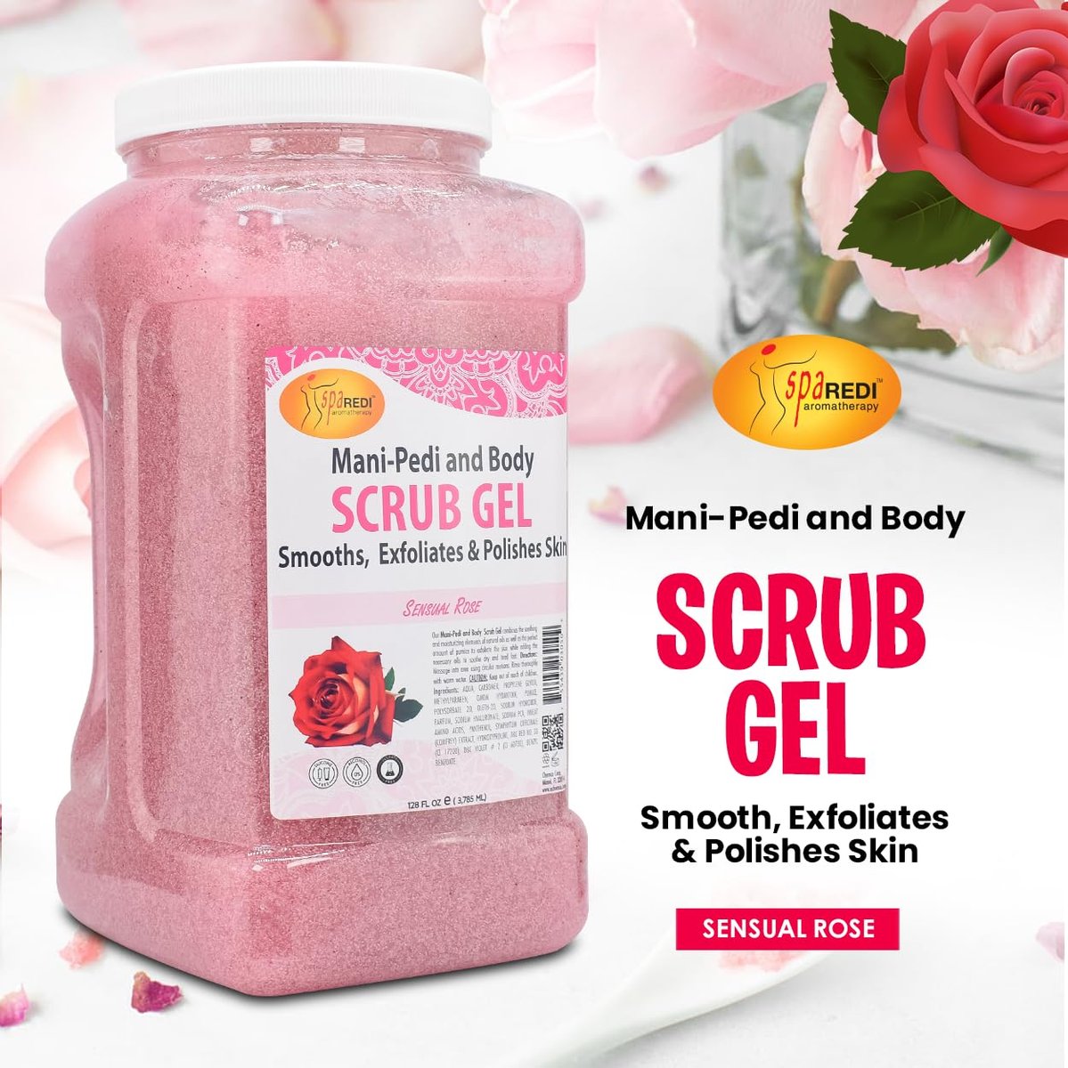 SPA REDI Professional Foot Scrub Gel – Dual-Action Pedicure Treatment for Softer, Nourished Feet (128 oz Gallon) Avelisse