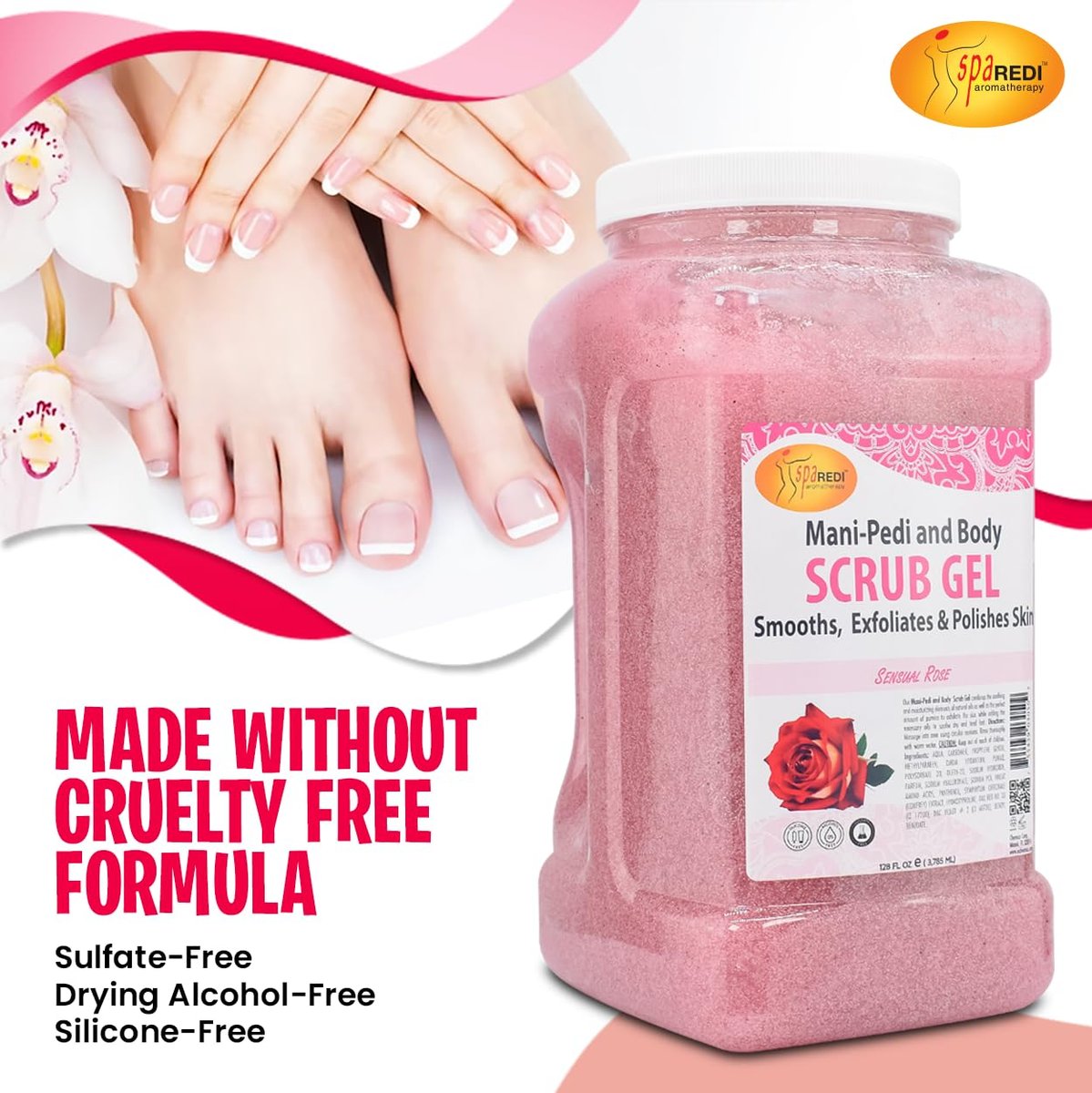 SPA REDI Professional Foot Scrub Gel – Dual-Action Pedicure Treatment for Softer, Nourished Feet (128 oz Gallon) Avelisse