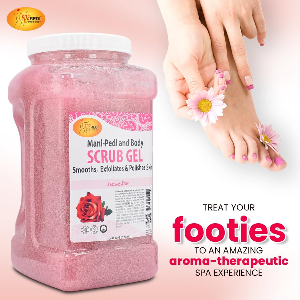 SPA REDI Professional Foot Scrub Gel – Dual-Action Pedicure Treatment for Softer, Nourished Feet (128 oz Gallon) Avelisse