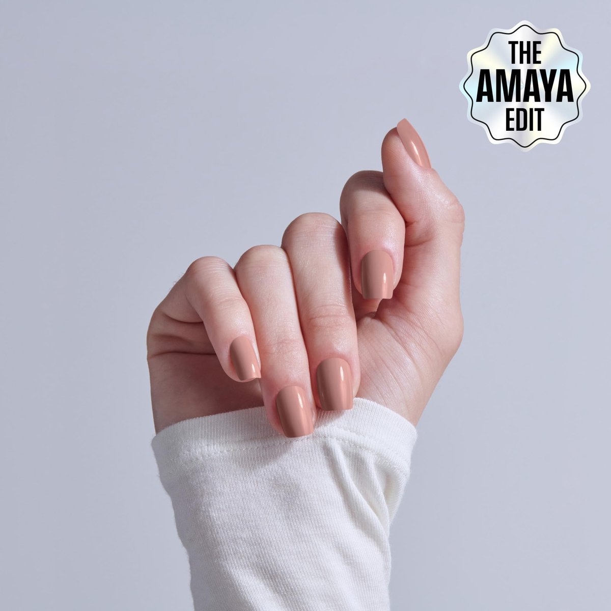 KISS Core Press On Nails - Embullience, Beige, Short Squoval - 32 Nails with Glue, Manicure Stick & Mini File Avelisse