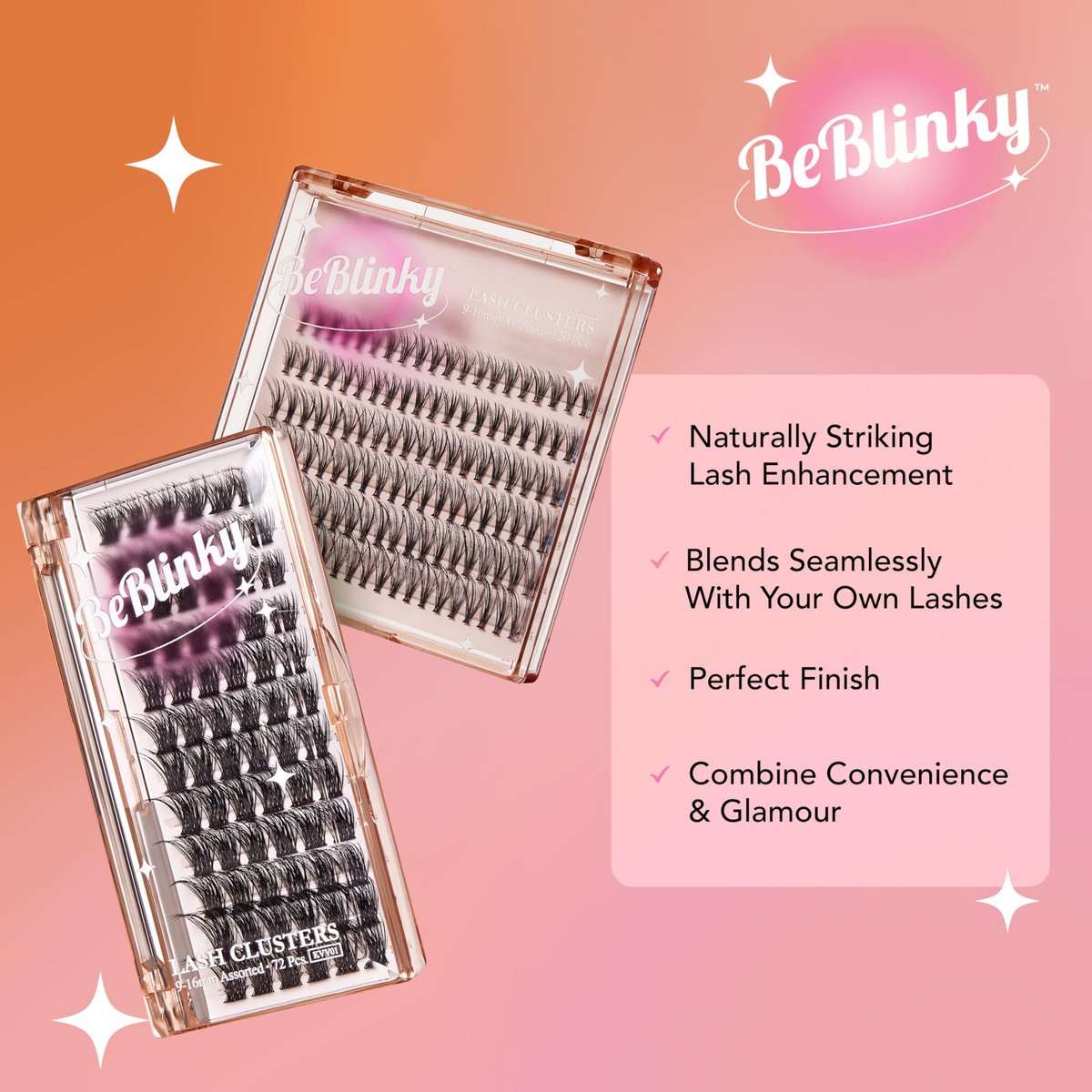 BeBlinky False Eyelashes Lash Extension Kit 03 - 72 Voluminous Clusters (9mm-16mm), Easy to Apply & Remove, No Damage - görsel 5