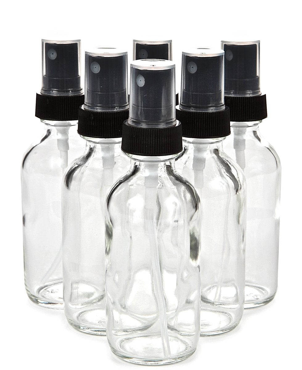 Vivaplex 6-Pack 2 oz Clear Glass Spray Bottles with Black Fine Mist Sprayers - Refillable Travel Size - görsel 1