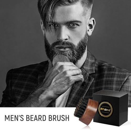 BFWood Beard Brush for Men - Boar Bristles Small and Round - Black Walnut Wood - görsel 8