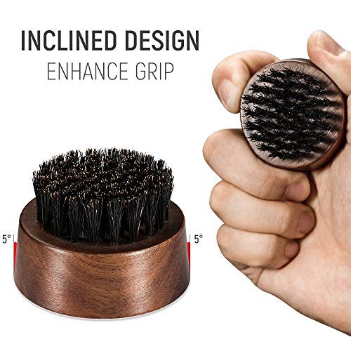 BFWood Beard Brush for Men - Boar Bristles Small and Round - Black Walnut Wood - görsel 4