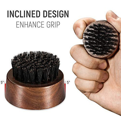 BFWood Beard Brush for Men - Boar Bristles Small and Round - Black Walnut Wood