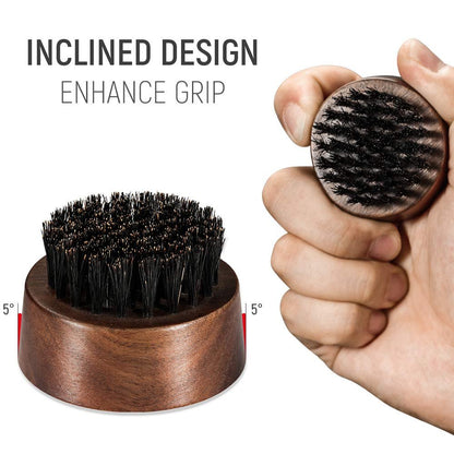 BFWood Beard Brush for Men - Boar Bristles Small and Round - Black Walnut Wood
