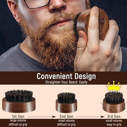 BFWood Beard Brush for Men - Boar Bristles Small and Round - Black Walnut Wood - görsel 10