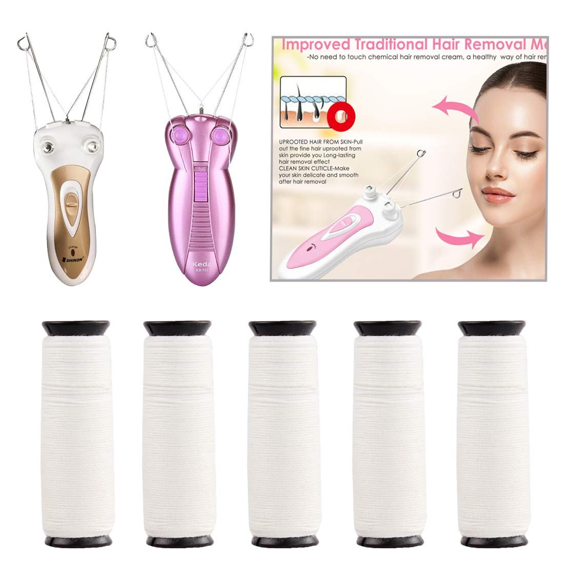 YUNAI 5-Pack Replacement Cotton Threads for Epilator Hair Removal | 2.4 oz Spools - görsel 3