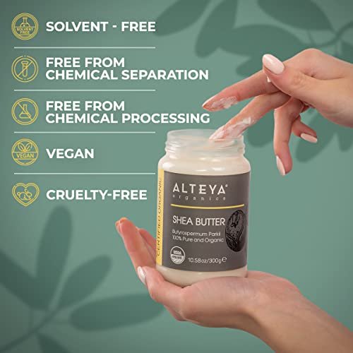 Alteya Organics 100% Pure Organic Shea Butter – 10.58 oz Glass Jar Avelisse