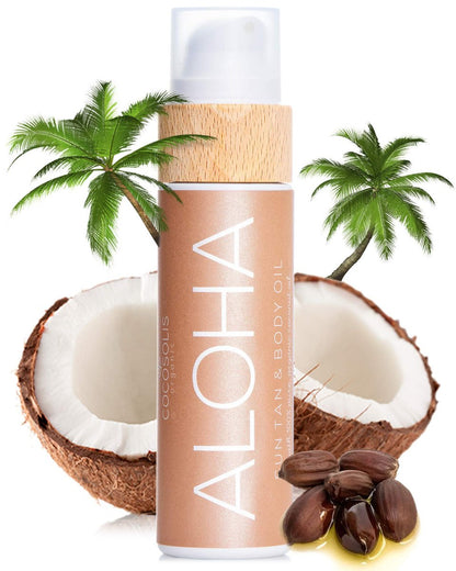 COCOSOLIS ALOHA Sun Tan & Body Oil - Organic Tanning Bed Lotion - Healthy Deep Chocolate Tan - Tanning Accelerator with 5 Precious Oils (110 ml) Avelisse