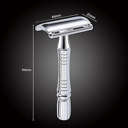 BAILI Classic 3-Piece Double Edge Safety Razor Wet Shaving Kit for Men and Women with Platinum Blade & Mirrored Travel Case