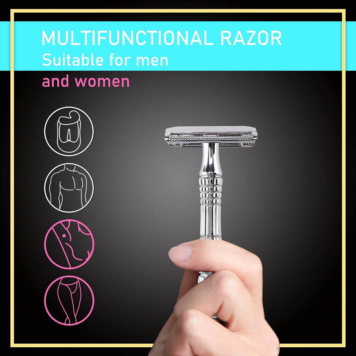 BAILI Classic 3-Piece Double Edge Safety Razor Wet Shaving Kit for Men and Women with Platinum Blade & Mirrored Travel Case - görsel 3