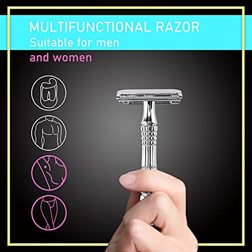 BAILI Classic 3-Piece Double Edge Safety Razor Wet Shaving Kit for Men and Women with Platinum Blade & Mirrored Travel Case - görsel 4