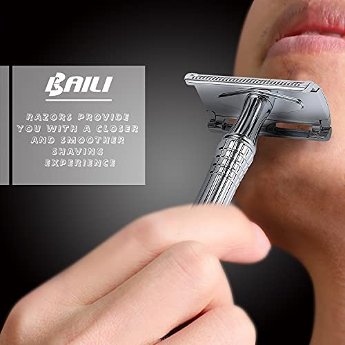 BAILI Classic 3-Piece Double Edge Safety Razor Wet Shaving Kit for Men and Women with Platinum Blade & Mirrored Travel Case - görsel 6