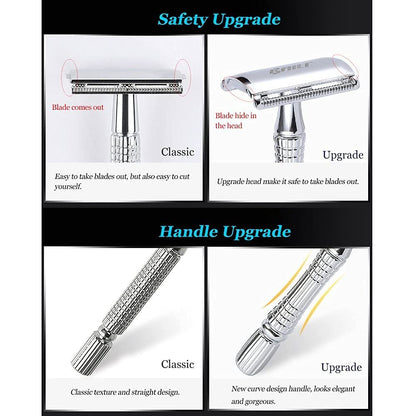 BAILI Classic 3-Piece Double Edge Safety Razor Wet Shaving Kit for Men and Women with Platinum Blade & Mirrored Travel Case