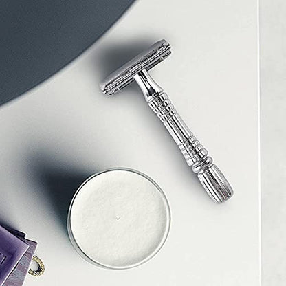 BAILI Classic 3-Piece Double Edge Safety Razor Wet Shaving Kit for Men and Women with Platinum Blade & Mirrored Travel Case
