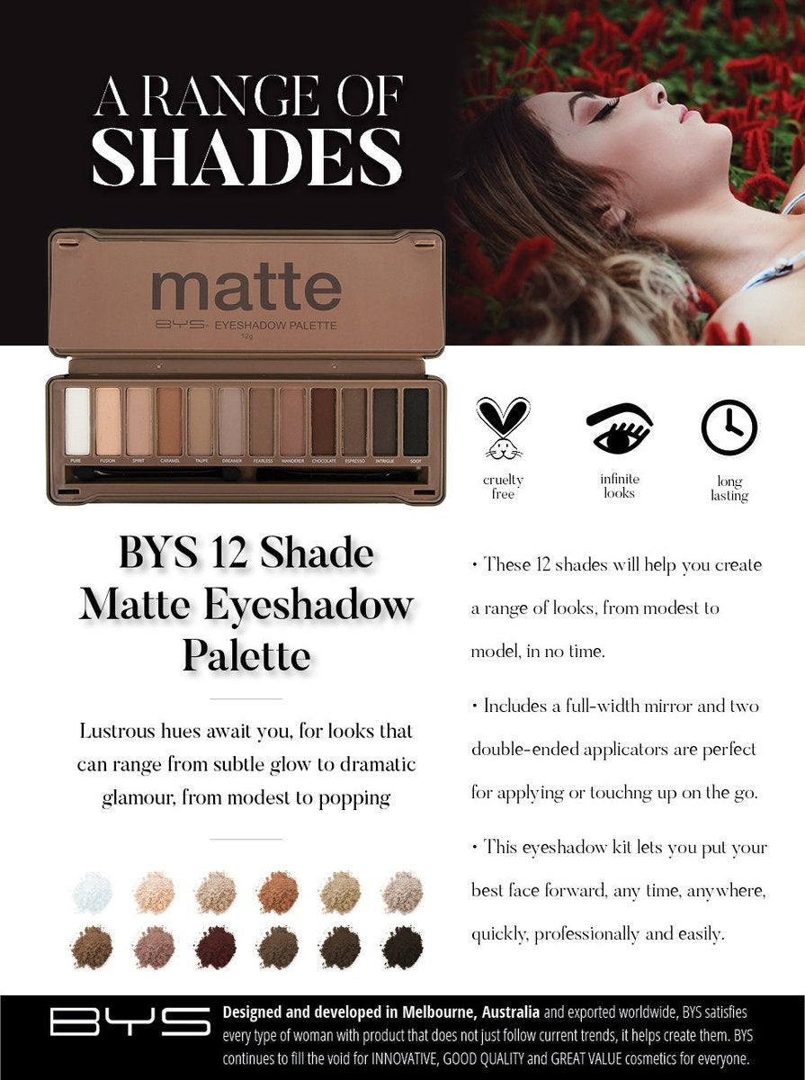 BYS Eyeshadow Palette - 12 Matte Eyeshadows with 2 Applicators, 12g/0.42oz - görsel 3