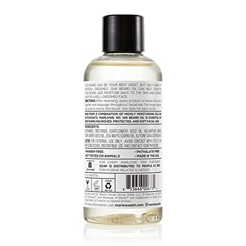 MARLOWE. No. 143 Beard Oil - Fragrance Free Natural Beard Conditioner for Softer, Fuller Beard, 3 oz Avelisse