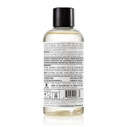 MARLOWE. No. 143 Beard Oil - Fragrance Free Natural Beard Conditioner for Softer, Fuller Beard, 3 oz Avelisse