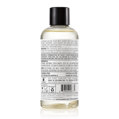 MARLOWE. No. 143 Beard Oil - Fragrance Free Natural Beard Conditioner for Softer, Fuller Beard, 3 oz Avelisse