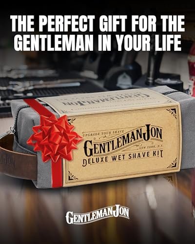 Gentleman Jon Deluxe Vintage Shaving Kit for Men - Complete 8-Piece Wet Shaving Set with Safety Razor, Badger Brush, Stand, Soap, Bowl, Alum Block & Dopp Kit Avelisse