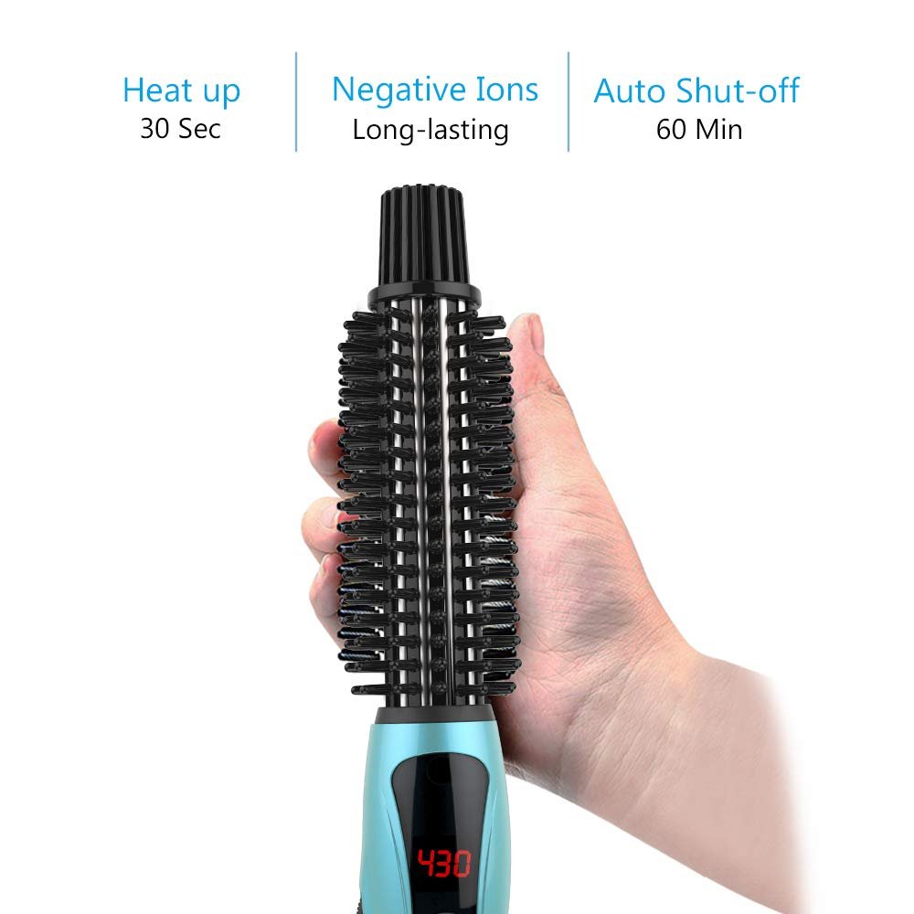 PHOEBE 1 Inch Ceramic Tourmaline Ionic Curling Iron – Dual Voltage Travel Hair Curler with Anti-Scald Hot Brush, Instant Heat Up for Long Hair (Turquoise) Avelisse