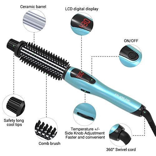 PHOEBE 1 Inch Ceramic Tourmaline Ionic Curling Iron – Dual Voltage Travel Hair Curler with Anti-Scald Hot Brush, Instant Heat Up for Long Hair (Turquoise) Avelisse