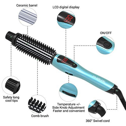 PHOEBE 1 Inch Ceramic Tourmaline Ionic Curling Iron – Dual Voltage Travel Hair Curler with Anti-Scald Hot Brush, Instant Heat Up for Long Hair (Turquoise) Avelisse