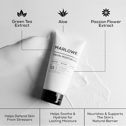 MARLOWE. No. 123 Facial Moisturizer for Men - Daily Face Lotion with Aloe Vera & Green Tea Extract, 6 oz, Lightweight, Non-Greasy, Fresh Aloe Citron Scent