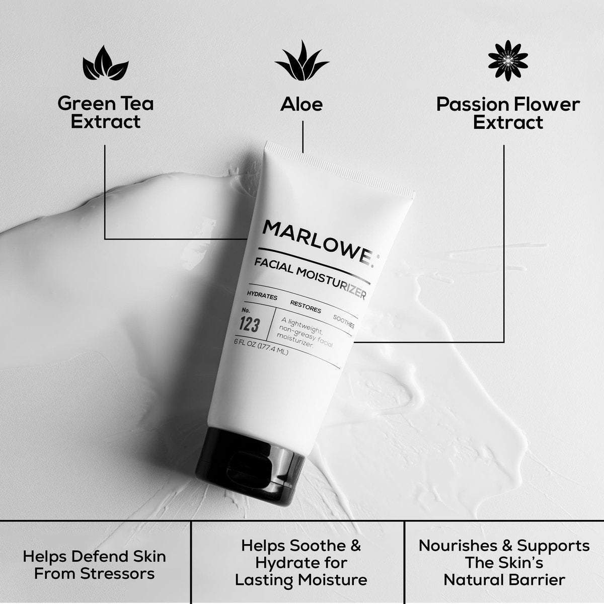 MARLOWE. No. 123 Facial Moisturizer for Men - Daily Face Lotion with Aloe Vera & Green Tea Extract, 6 oz, Lightweight, Non-Greasy, Fresh Aloe Citron Scent - görsel 5