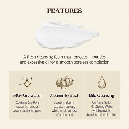 SKINFOOD Egg Perfect Pore Cleansing Foam 150ml - Pore Refining Facial Foam Cleanser with Egg Yolk & Albumin